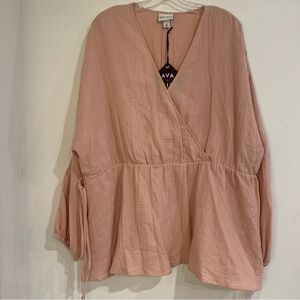 Ava & Viv V Neck Balloon Sleeve Blush Top Women's Plus Size 2X Peasant Boho